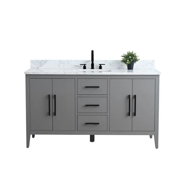 60 in. W x 22 in. D x 34 in. H Single Sink Bathroom Vanity Cabinet in Cashmere Gray with Engineered Marble Top in White