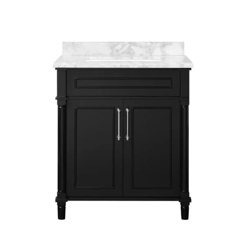 Aberdeen 30 in. Single Sink Freestanding Black Bath Vanity with Carrara Marble Top (Assembled)
