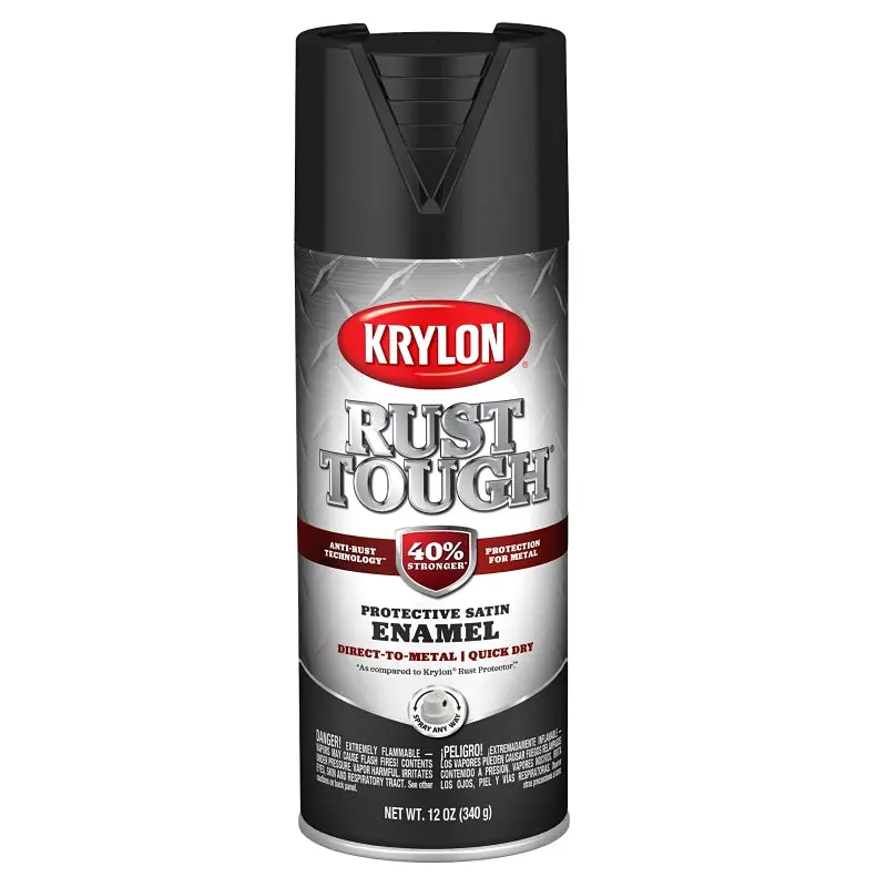 Krylon Rust Tough K09269008 Enamel Spray Paint, Satin, Black, 12 oz, Can