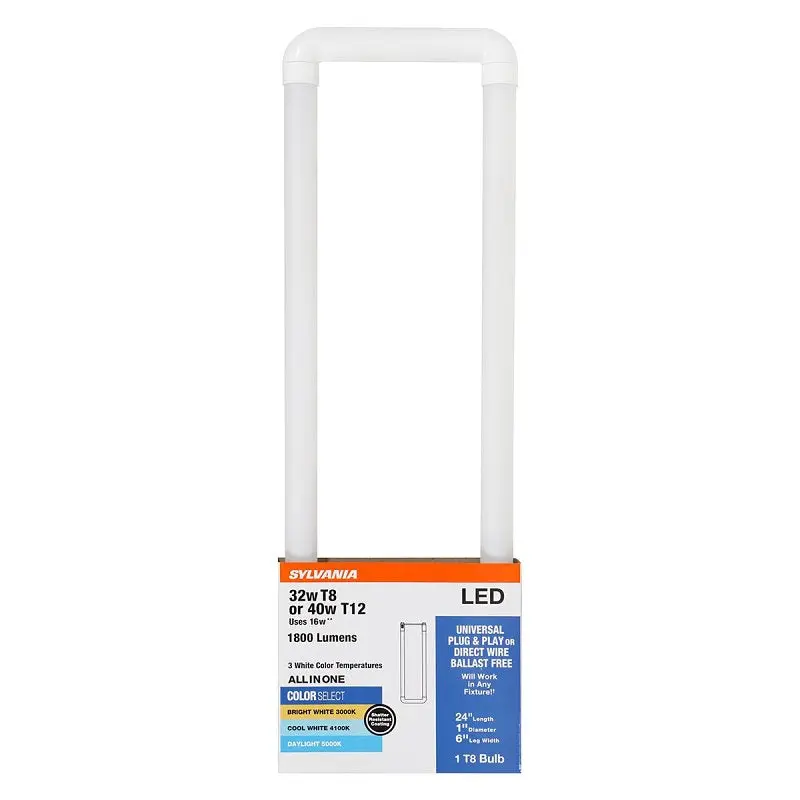 Sylvania 41206 LED Bulb, Linear, Type AB Universal, T8 Lamp, 32 W Equivalent, G13 Fluorescent Pin Lamp Base, Frosted