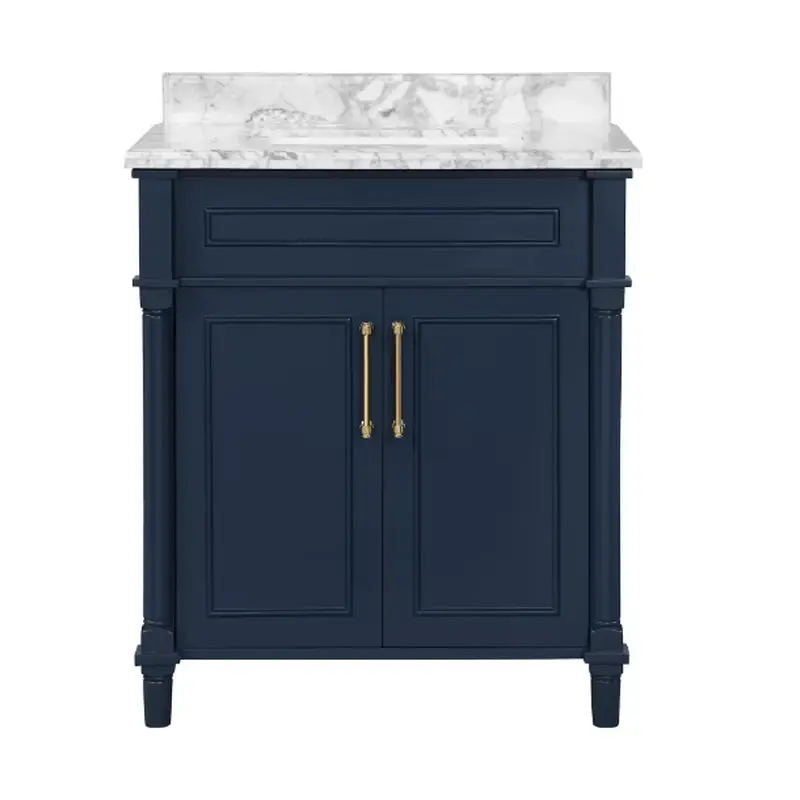 Aberdeen 30 in. Single Sink Freestanding Midnight Blue Bath Vanity with Carrara Marble Top (Assembled)