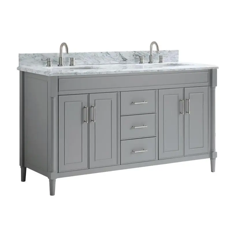 allen   roth Perrella 61-in Light Gray Double Sink Bathroom Vanity with Carrera White Natural Marble TopWhite