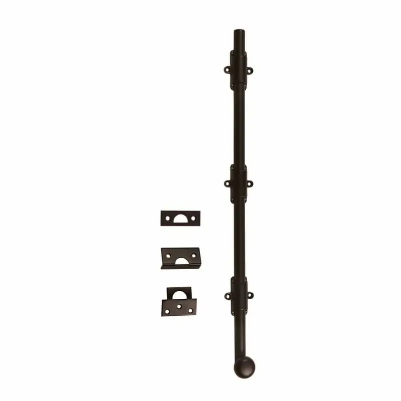 18 in. Heavy-Duty Solid Brass Matte Black Surface Bolt with Round KnobAntique Brass / 17 oz