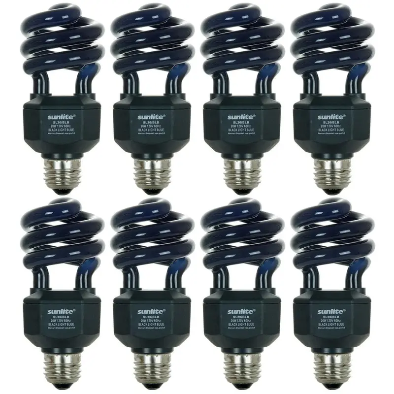 20-Watt CFL Spiral Black Bulbs (BLB) UV Blacklight E26 Base Party Light Bulbs (8-Pack)1.25 / each