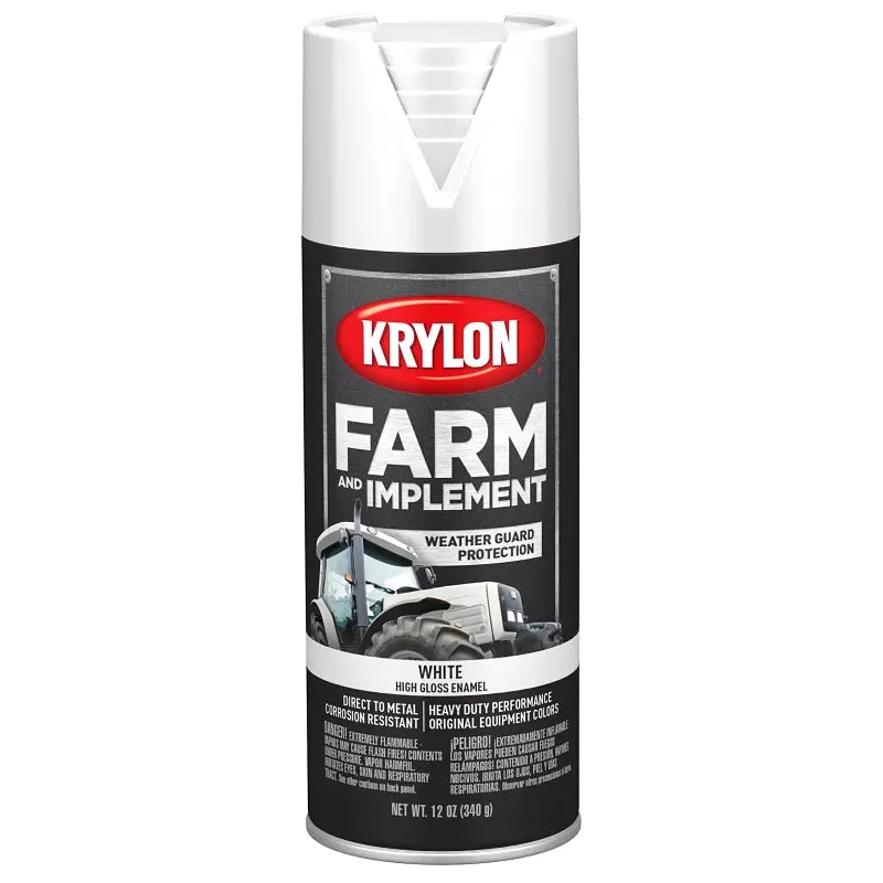 Krylon K01937007 Farm Equipment Spray, Gloss, White, 12 oz