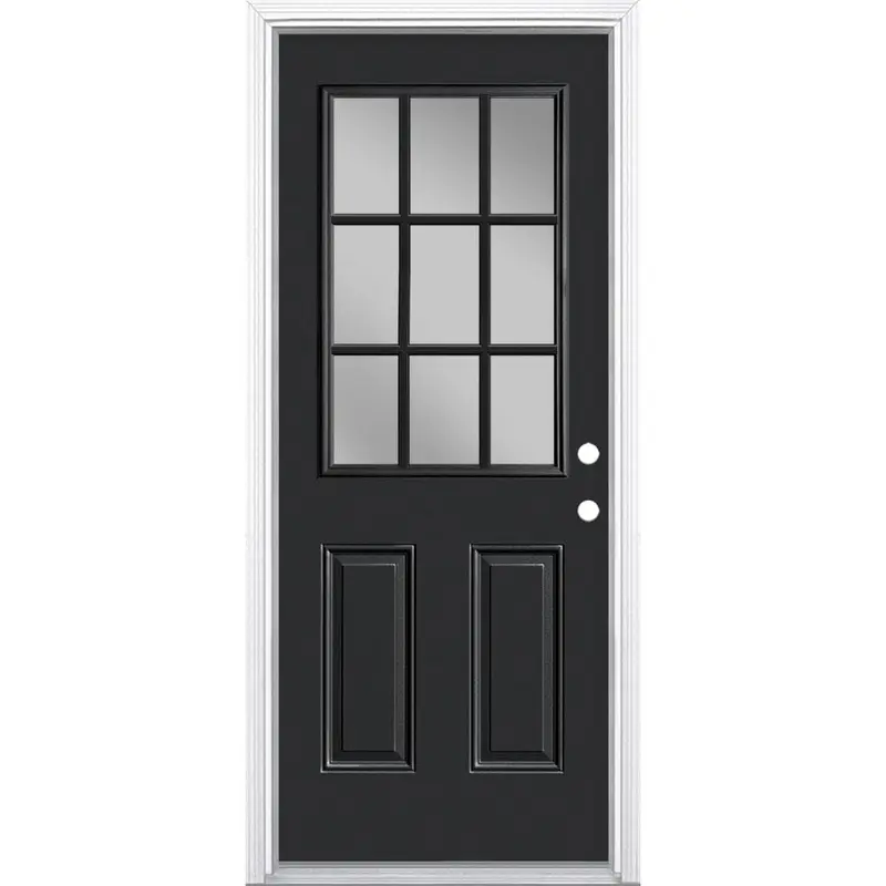 32 in. x 80 in. 9 Lite Left Hand Inswing Painted Steel Prehung Front Exterior Door with BrickmoldSilver Cloud / 32 x 80 / Right-Hand/Inswing