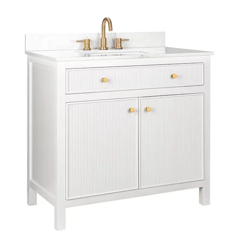 allen   roth Sandbanks 36-in White Undermount Single Sink Bathroom Vanity with White Engineered Stone Top