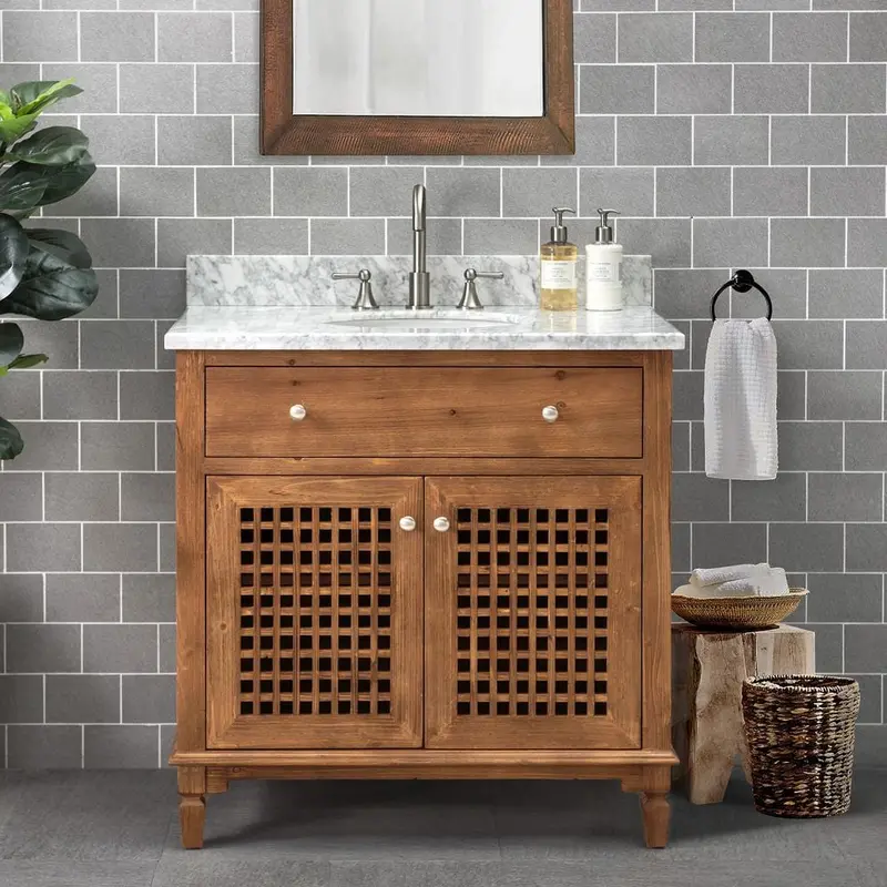 Aurelia Brown 36 in. W x 22.05 in. D x 35.75 in. H Coastal Style Bathroom Vanity with Marble Vanity Top and Single Basin105.82 / each