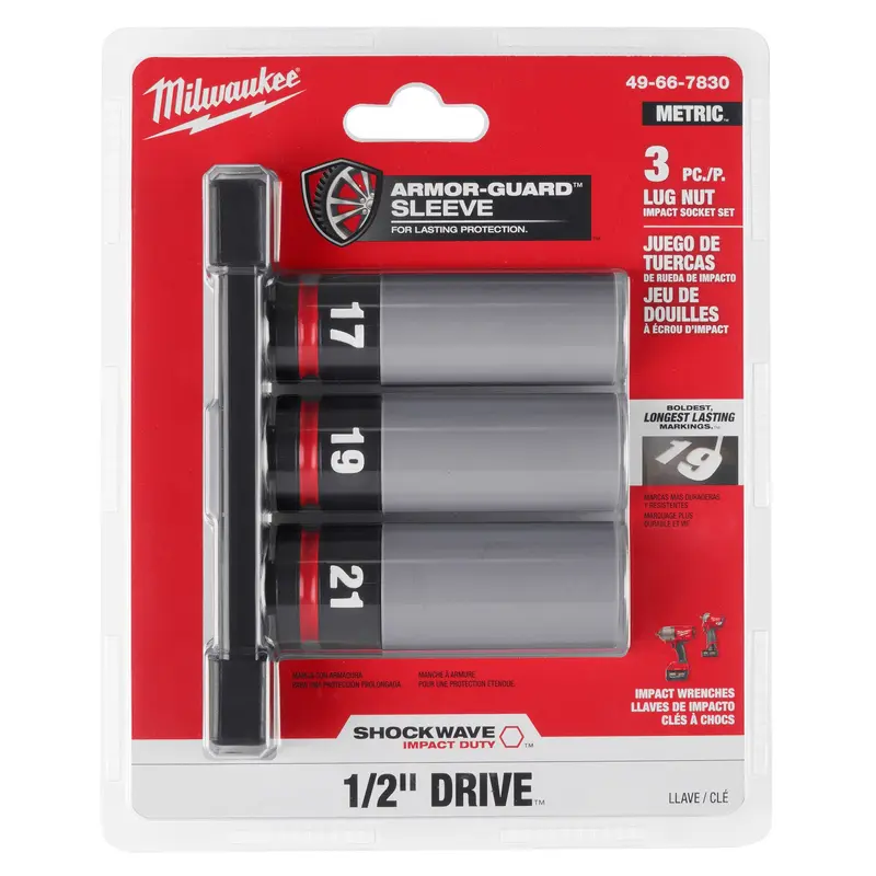 Milwaukee 49-66-7830 SHOCKWAVE Impact Duty 1/2 Drive Metric 3PC Lug Nut Wheel Socket Set