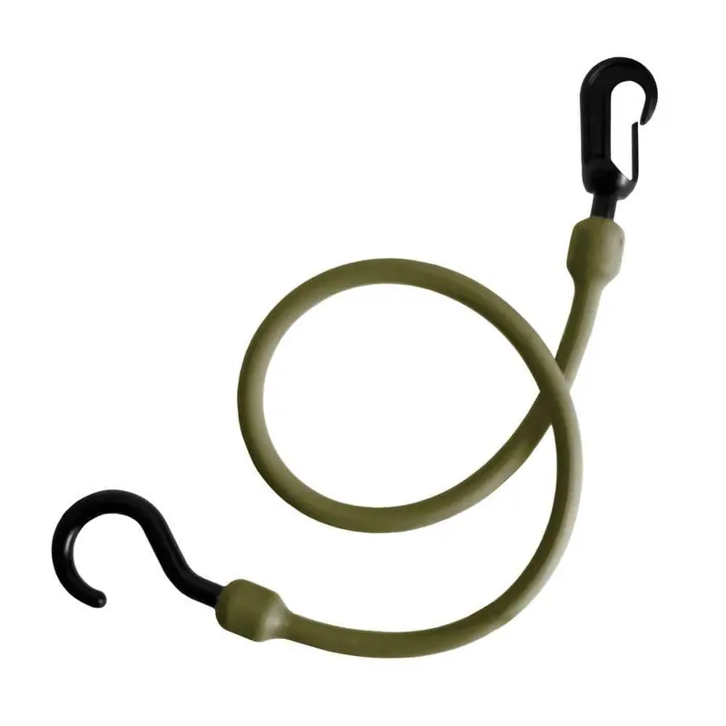 24 in. Polyurethane Fixed End Bungee Cord with Molded Nylon Hook and Clip in Military Green