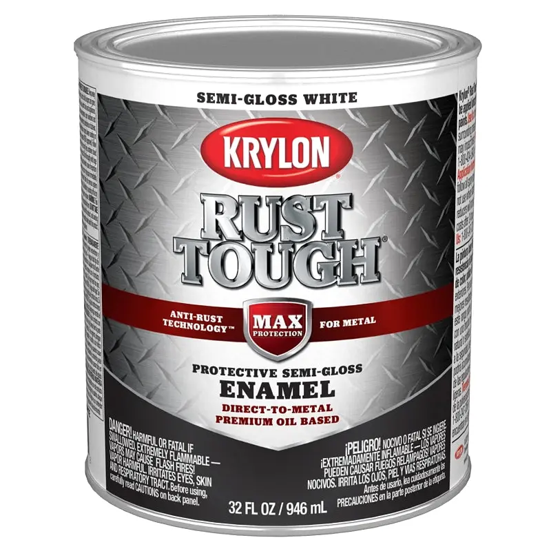 Krylon Rust Tough K09708008 Rust Preventative Paint, Semi-Gloss, White, 1 qt, 400 sq-ft/gal Coverage Area