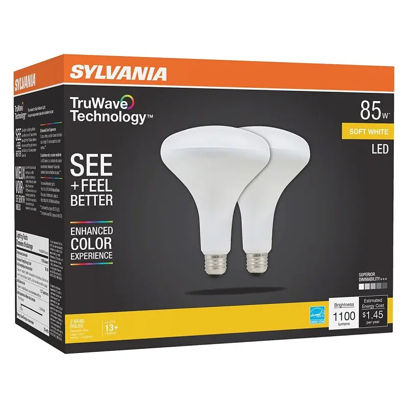 Sylvania 40785 Natural LED Bulb, Spotlight, BR40 Lamp, 85 W Equivalent, E26 Lamp Base, Dimmable, Frosted