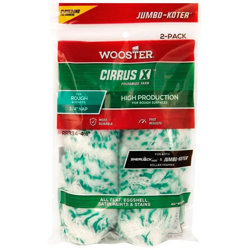 Wooster RR334-4 1/2 Mini Roller Cover, 3/4 in Thick Nap, 4-1/2 in L, Fabric Cover, Green/White