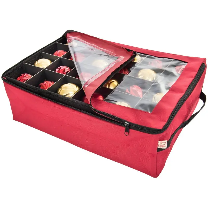 Treekeeper SB-10188 2-Tray Ornament Bag, L, 48 Ornaments Capacity, Polyester, Red, Zipper Closure, 20 in L