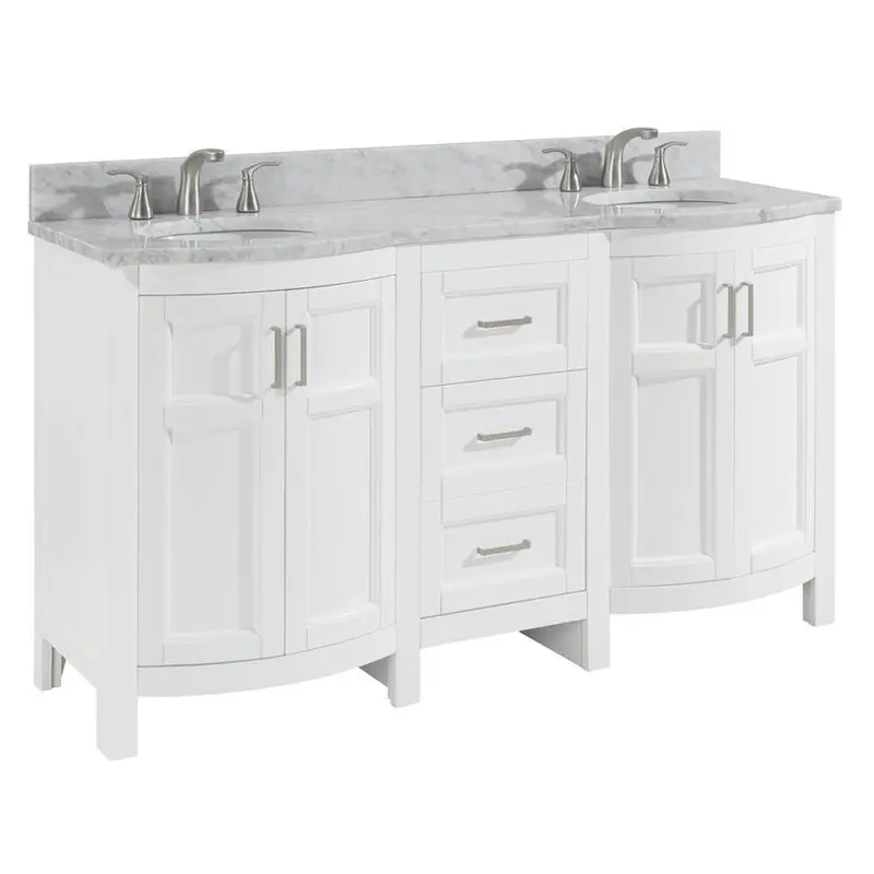 allen   roth Moravia 60-in White Double Sink Bathroom Vanity with Natural Carrara Marble Top