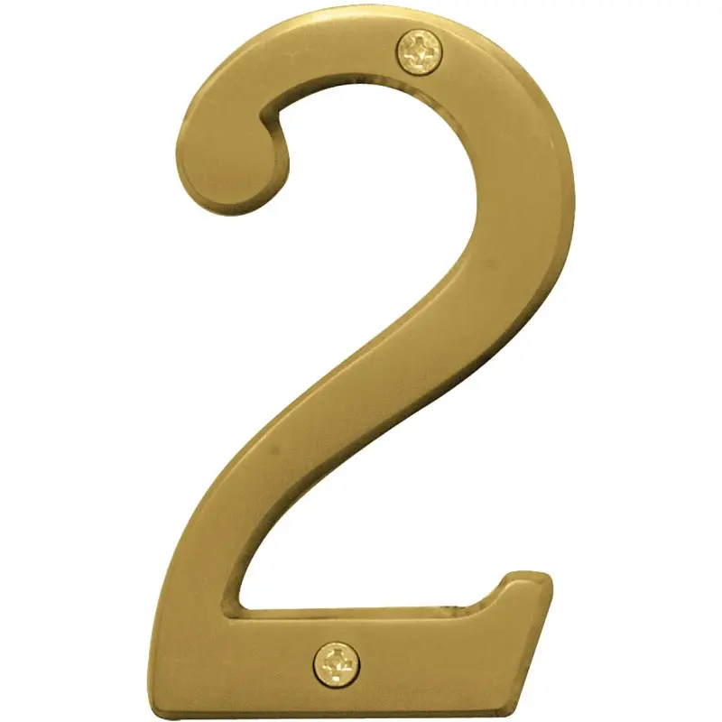 Hy-Ko Prestige Series BR-43BB/2 House Number, Character: 2, 4 in H Character, Brass Character, Brass