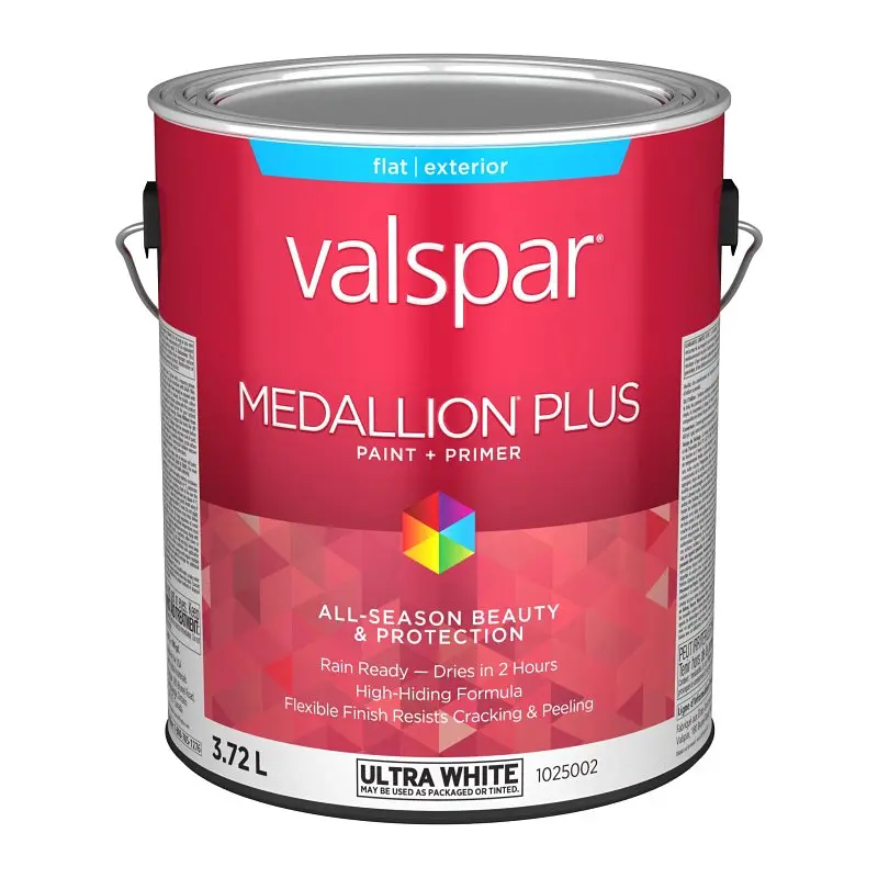Medallion Plus 029.1025002.007 Exterior Paint and Primer, Acrylic, Flat, Ultra White, 1 gal, 400 sq-ft/gal Coverage Area