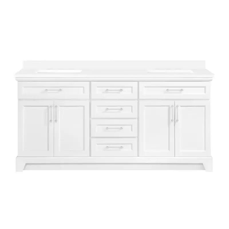 allen   roth Felix 72-in White Undermount Double Sink Bathroom Vanity with White Engineered Stone Top