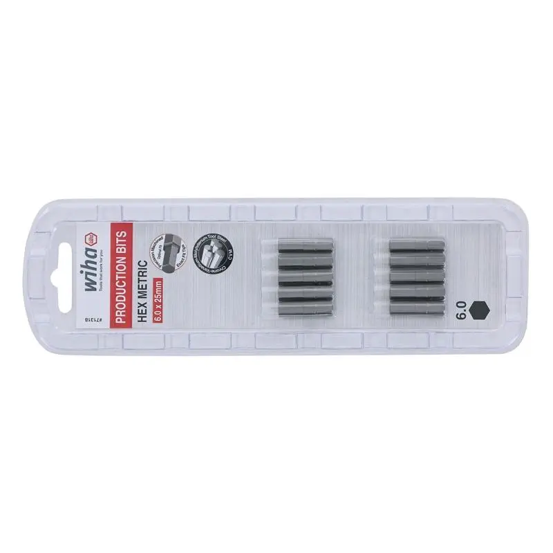 Wiha Hex Metric Insert Bit 6.0 x 25mm Pack of 10 Bits