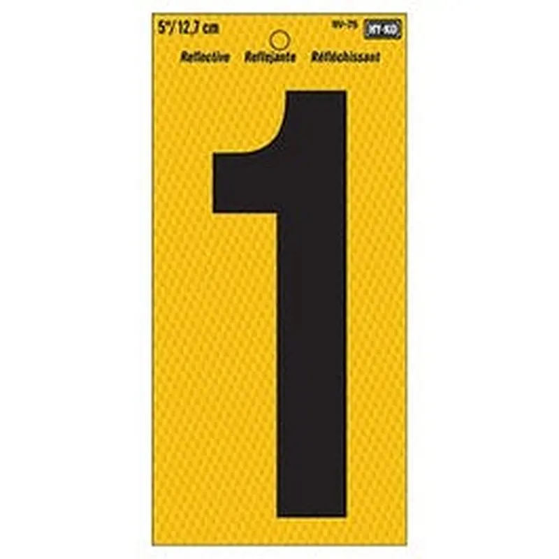 Address Number, Reflective Yellow & Black, 5-In., "1"