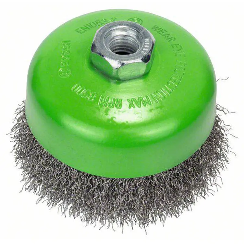Cup Brush 100mm Crimped 0.3mm Clean for Inox M14