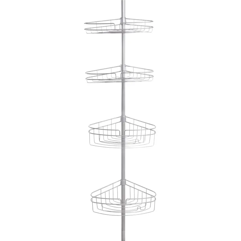 Kenney KN61519 Tension Pole Caddy, 5 to 9 ft OAL, 4-Shelf, Metal, Satin Nickel