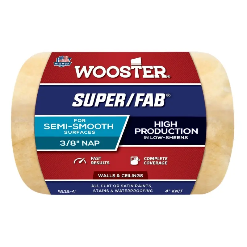Wooster R239-4 Roller Cover, 3/8 in Thick Nap, 4 in L, Knit Fabric Cover, Golden Yellow
