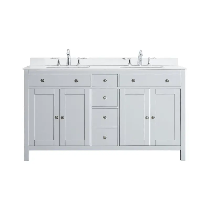 Austen 60 in. W x 22 in. D Bath Vanity in Dove Grey with Marble Vanity Top in Yves White with White SinksDove Grey / 256.62 / Yves White