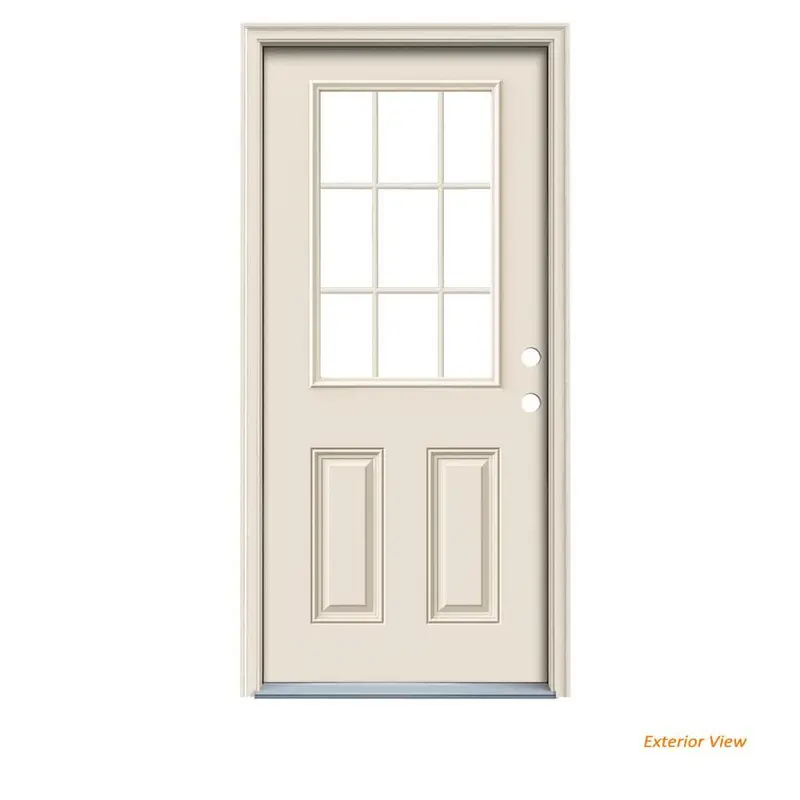 36 in. x 80 in. 9 Lite Primed Steel Prehung Left-Hand Inswing Back Door with BrickmouldPrimed / 36 x 80 / Left-Hand/Inswing