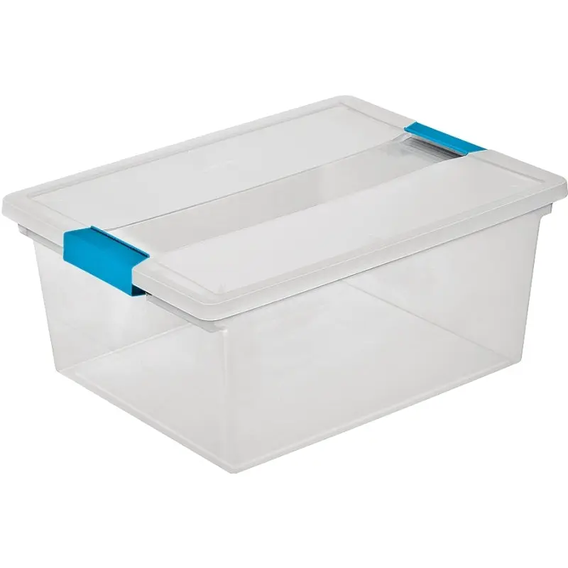 Sterilite 19658604 Clip Box, Plastic, Blue Aquarium/Clear, 14 in L, 11 in W, 6-1/4 in H