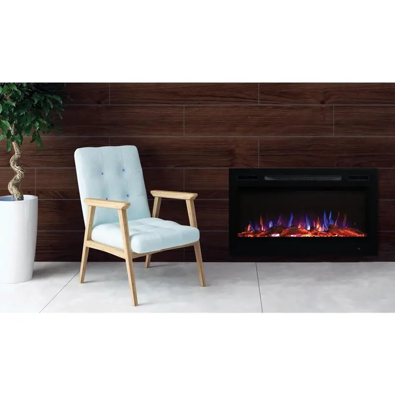 36 in. LED Wall-Mounted or Recessed Electric Fireplace with Log Wood Effect in Black42 / each