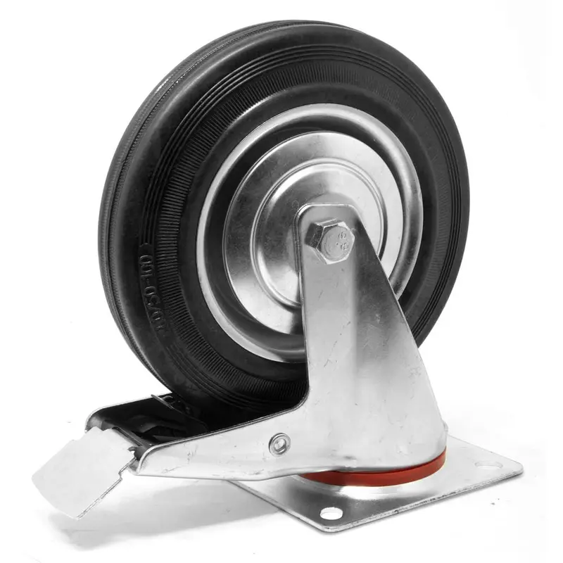 8 in. 510 lbs. Capacity Rubber Roller-Bearing Swivel Plate Caster with Brake