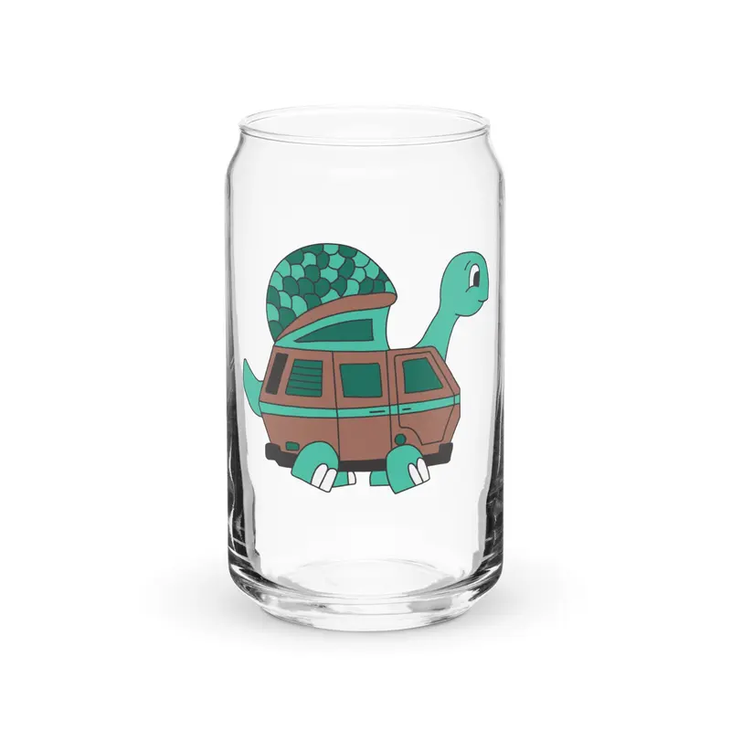 Tom Turtle Can-Shaped Pint Glass16 oz With Lid & Straw