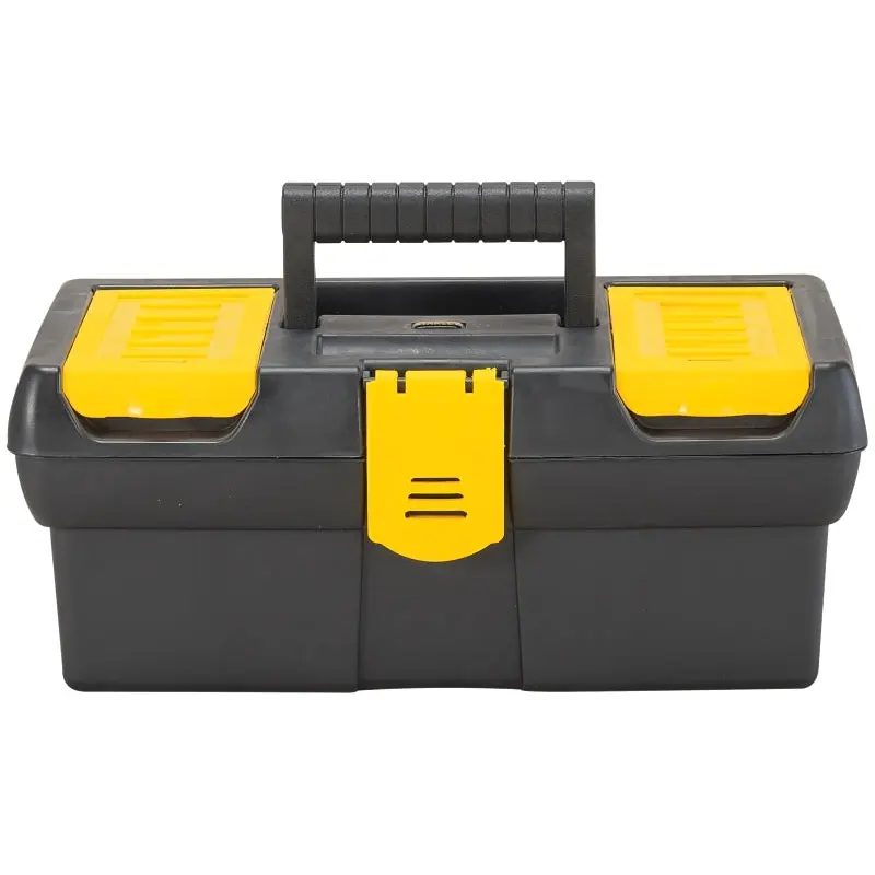 Stanley STST13011 Tool Box with Tote Tray, 1.1 gal, Plastic, Black/Yellow, 4-Compartment