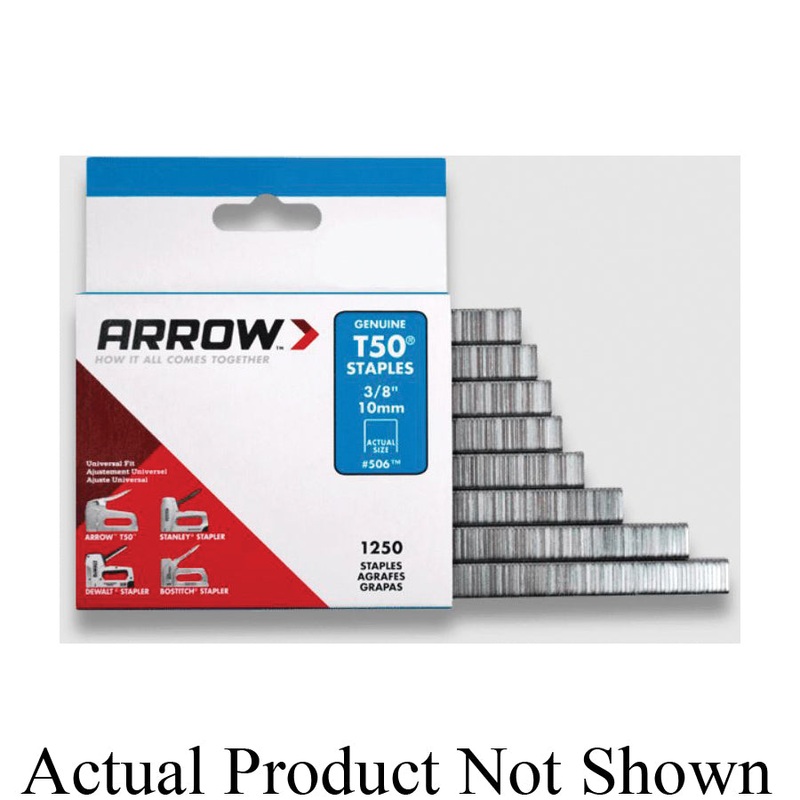 ARROW 508 Series 508IP Staples, 18 ga, Flat Crown, 3/8 in Crown, 1/2 in L Leg, Steel