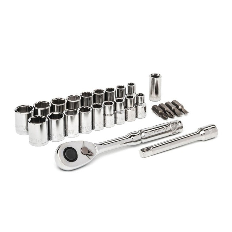 CRESCENT CSWS1C Mechanic's Tool Set, 1/4 in Drive, System of Measurement: Imperial, Metric, 6 -Point, 25 -Piece
