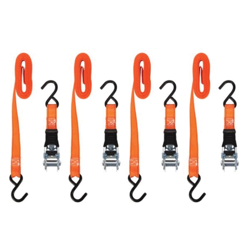 KEEPER 05505 High Tension Ratchet Tie-Down Strap, 14 ft L Strap, 1 in W Strap, Orange Strap, S-Hook End Fitting