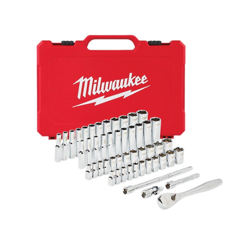 Milwaukee 48-22-9004 Ratchet and Socket Set, 1/4 in Drive, System of Measurement: Imperial, Metric, 50 -Piece