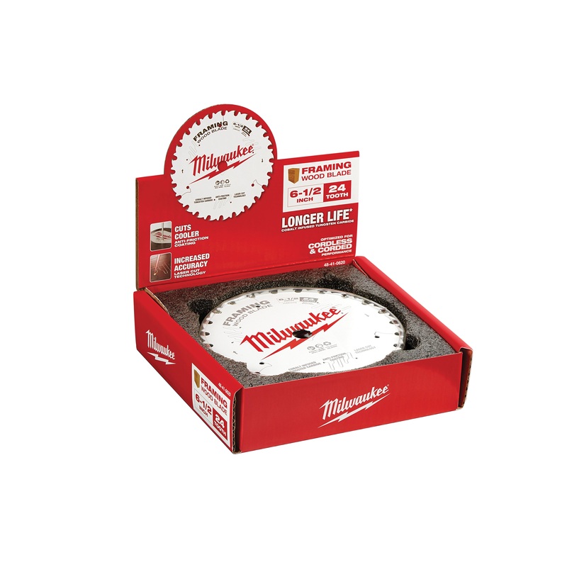 Milwaukee 48-41-0620 Circular Saw Blade, 6-1/2 in Dia, 0.063 in W Cut, ATB, Thin Kerf Teeth, 24-Teeth, 18 deg Hook